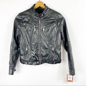 Vegan Leather Black Moto Jacket by Jou Jou NWT, M